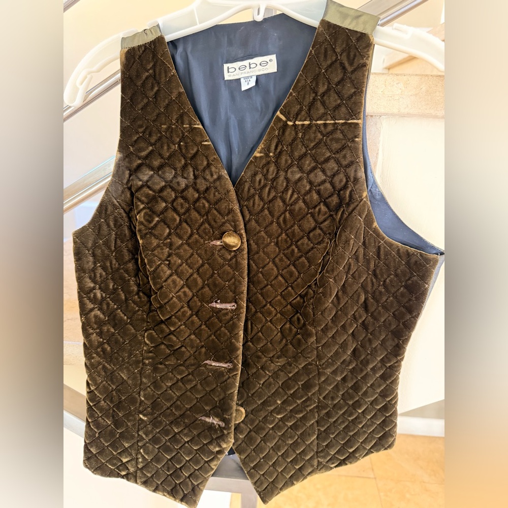 Vintage Bebe olive color Quilted velvet Vest